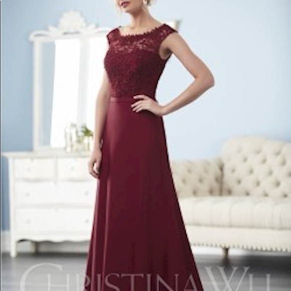 Christina Wu Elegance Lace Bateau Neck ALine Dress - Picture 5 of 6